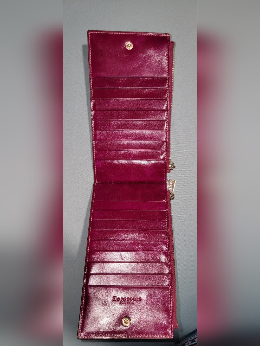 Handmade Borgasets Magenta Pink Leather Wallet with Navy Blue Snap Strap - Picture 6 of 9